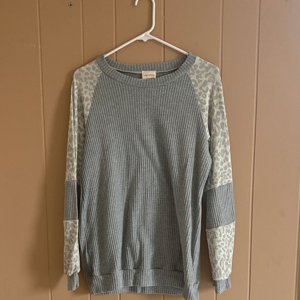 Lovely Melody Gray and Cream Leopard Print Sweater